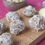 cacao oatmeal apple balls on a board